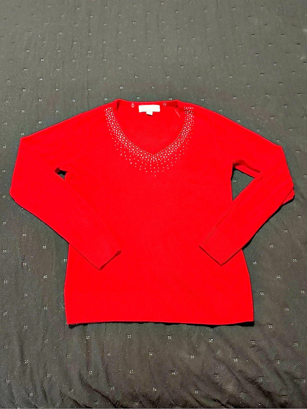 Vintage Y2K Carolyn Taylor Red Embellished V-Neck Sweater